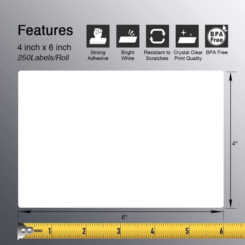 BETCKEY - 4"" x 6"" (102 mm x 152 mm) Shipping Labels Compatible with Zebra & Rollo Label Printer(not for dymo 4XL)  Premium Adhesive & Perforated [6 Rolls  1500 Labels] - Image 2